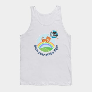 Born year of the tiger - cute BABY tiger on a rainbow Tank Top